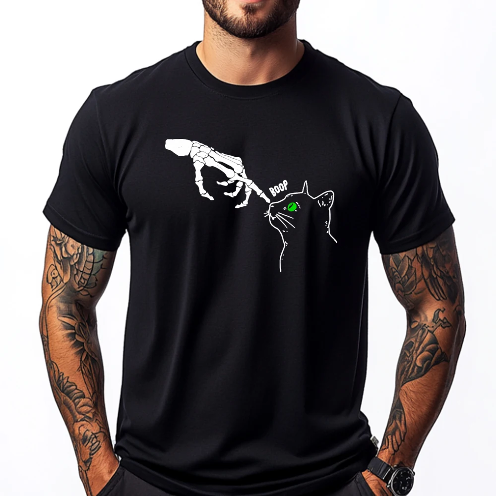 

Skeleton Hand Boop On A Cat's Nose Funny Graphic Graphic T Shirts Men Oversized Youth Luxury T-Shirt Valentine's Day Tops & Tees