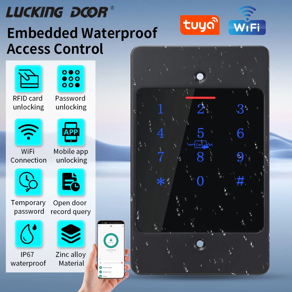 WIFI Tuya Smart App  Keypad RFID EM/IC Door Opener Metal Keyboard Standalone with Embedded Design Wiegand Password Controller