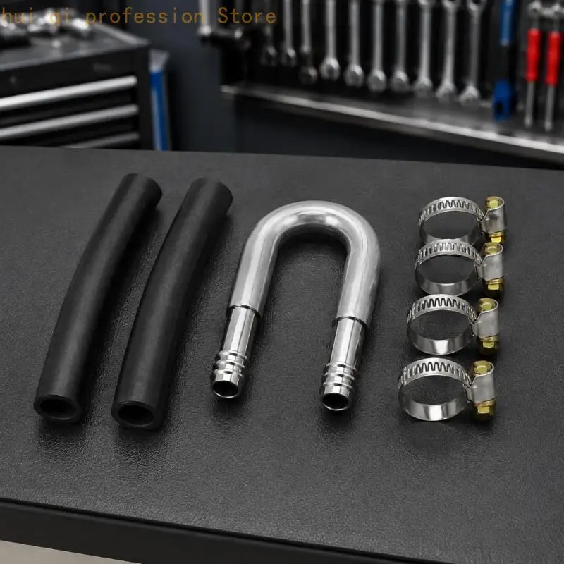 Motorwartungs-Verbindungsstück aus Aluminium mit U-Biegung, Schlauch und vier Befestigungselementen für den Kraftstofffilterservice H8WE – Detail 8