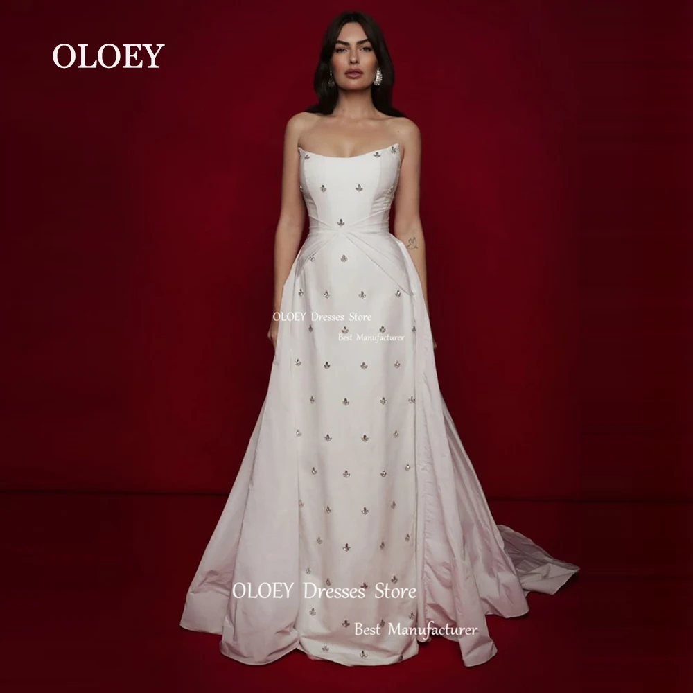 OLOEY-Robe de mariée droite en satin ivoire, encolure dégagée, longueur au sol en cristal, fermeture à glissière au dos, personnalisée, luxe