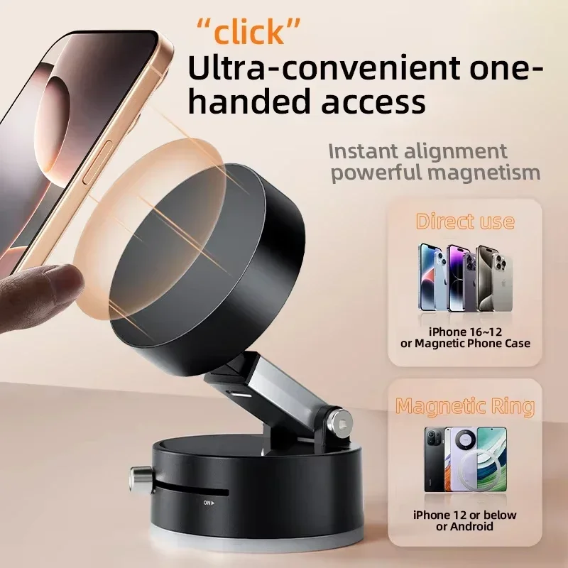 

Vacuum Magnetic Holder For Magsafe Magnetic Suction Cup Folding Swivel Stand 360° Rotation for iPhone Android Lazy Double Sided