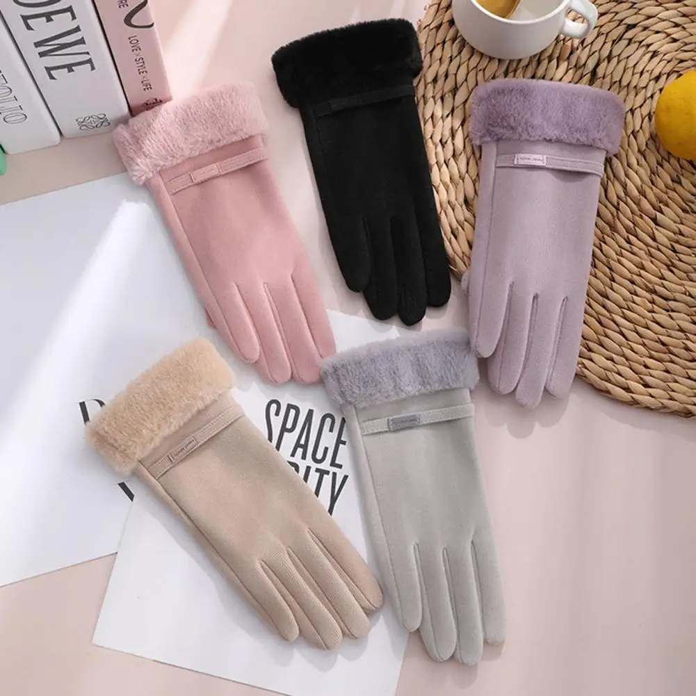 Ladies Gloves 1 Pair Good-looking Thickened Solid Color  Cold Winter Women Sports Motorbike Bicycle Gloves for Daily