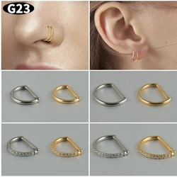 G23 Titanium16G 8/10/12mm Nose Ring Half Ring CZ D Shape Segment Ring Cliker Cartilage Tragus Helix Ear Piercing Body Jewelry