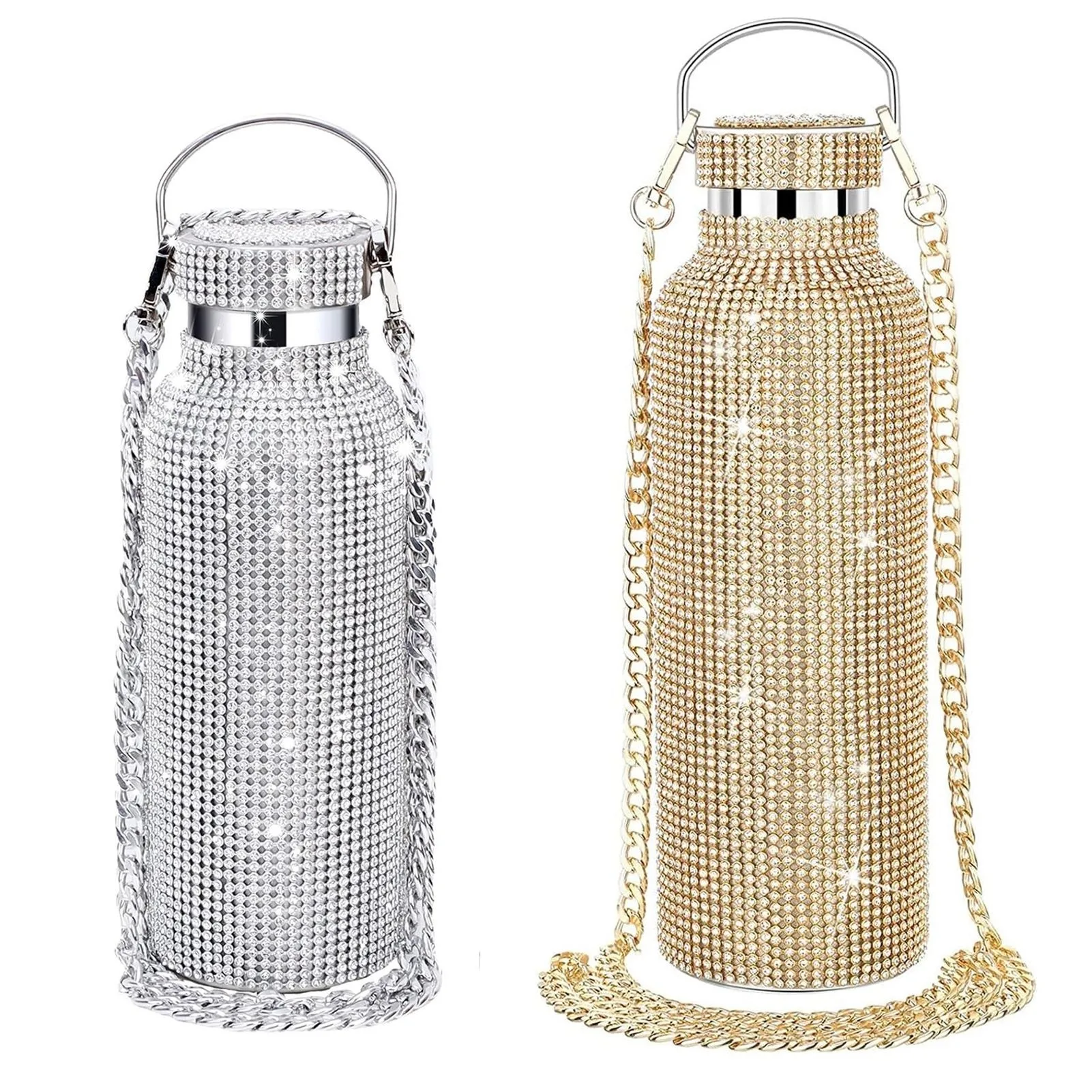 

Bling Water Bottle Rhinestone, Diamond Glitter Stainless Steel Thermal Bottle, Insulated Water Bottle with Chain for Women