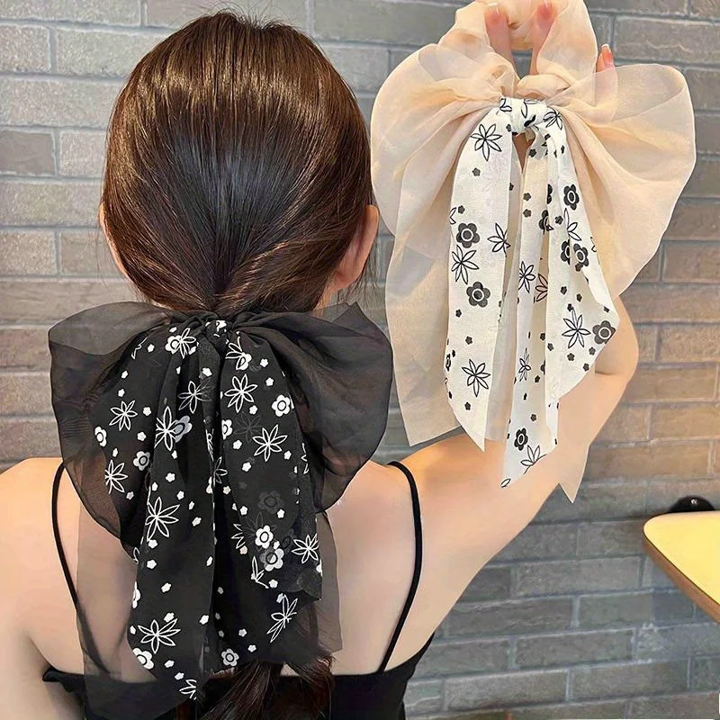 

Hair Tie Chiffon Bow Scrunchie Floral Print Scrunchie Rubber Bands for Hair Korean Accessories Elastic Hair Bands
