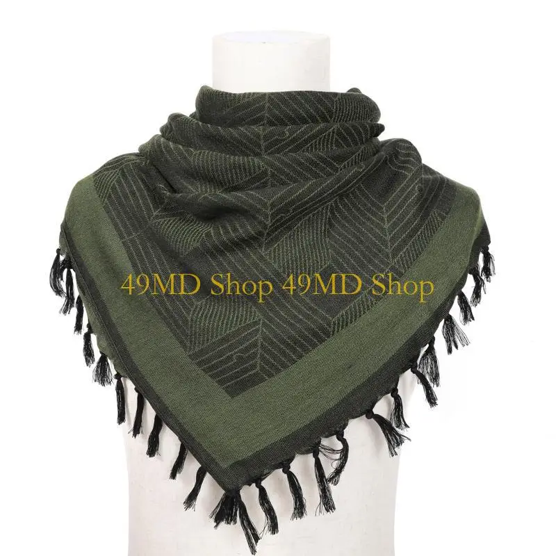 49MD Soldier Scarf Shemagh Desert Windproof Keffiyeh for Head Neck Scarf Windproof Arab Wrap with Tassel 43x43 Inche