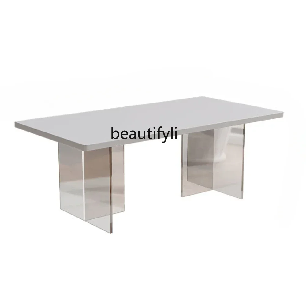 200302Acrylic Modern Simple Cream Style Transparent Light Luxury Suspension Stone Plate Dining Table Conference Table