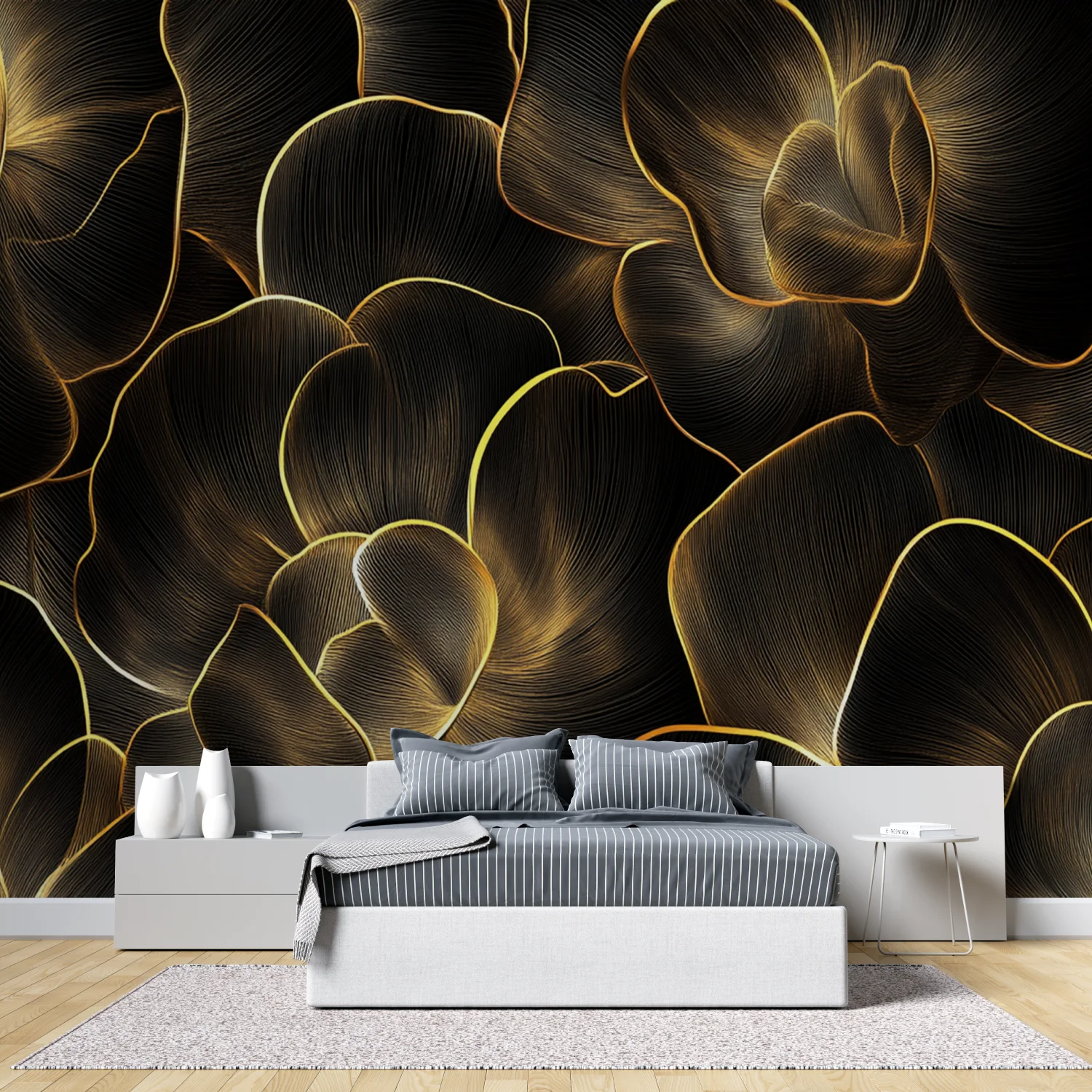 Customized mural black luxurious background gold lines leaf wallpaper home decoration living room bedroom ginkgo leaves 3d mural