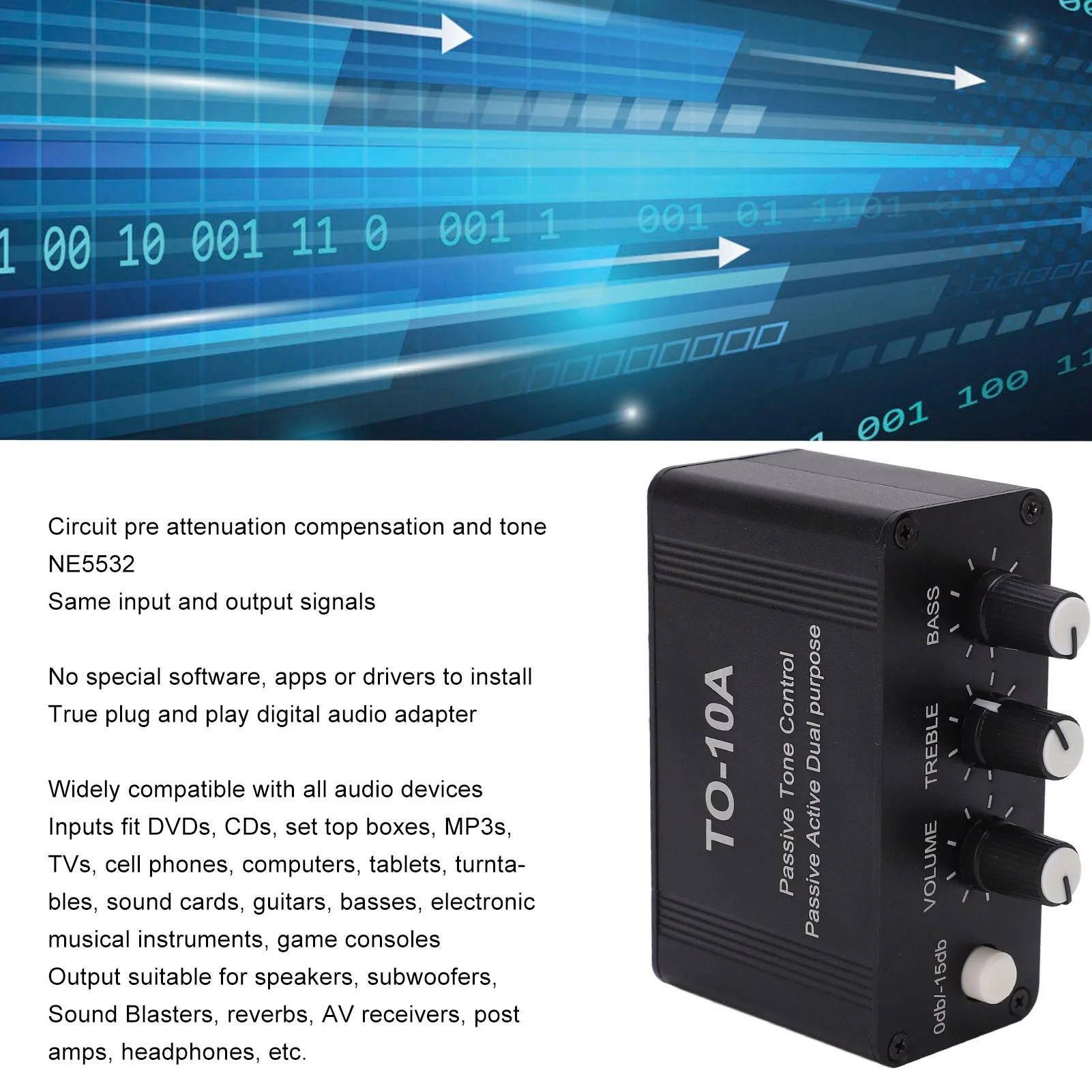 Passive EQ Tuner Treble and Bass Volume Controller NE5532 for PC Treble Bass Volume Controller