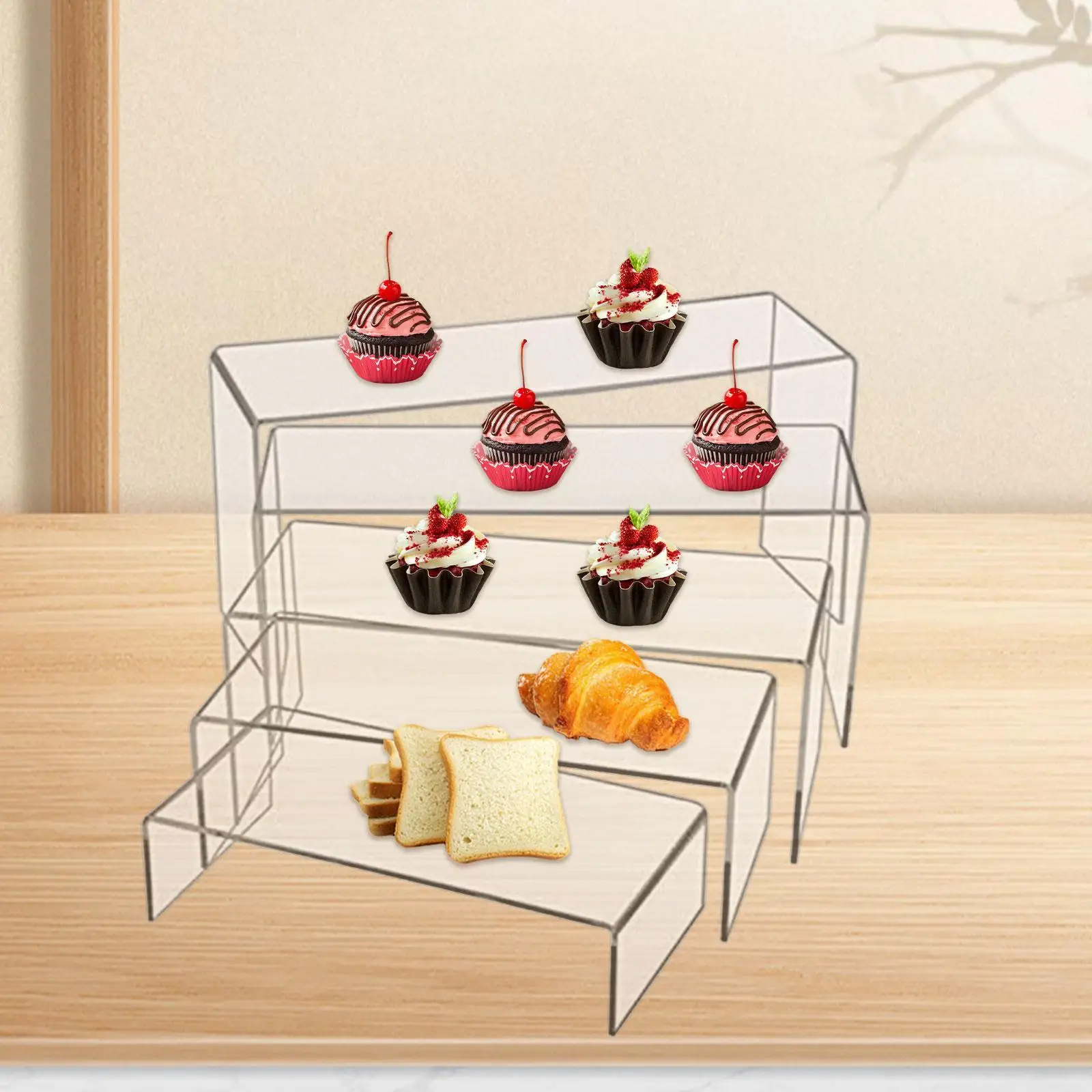 5Pcs Acrylic Display Stand Collection Rectangle Jewelry Sturdy Dessert Cupcake Holder for Party Showcase Home Wedding Dresser