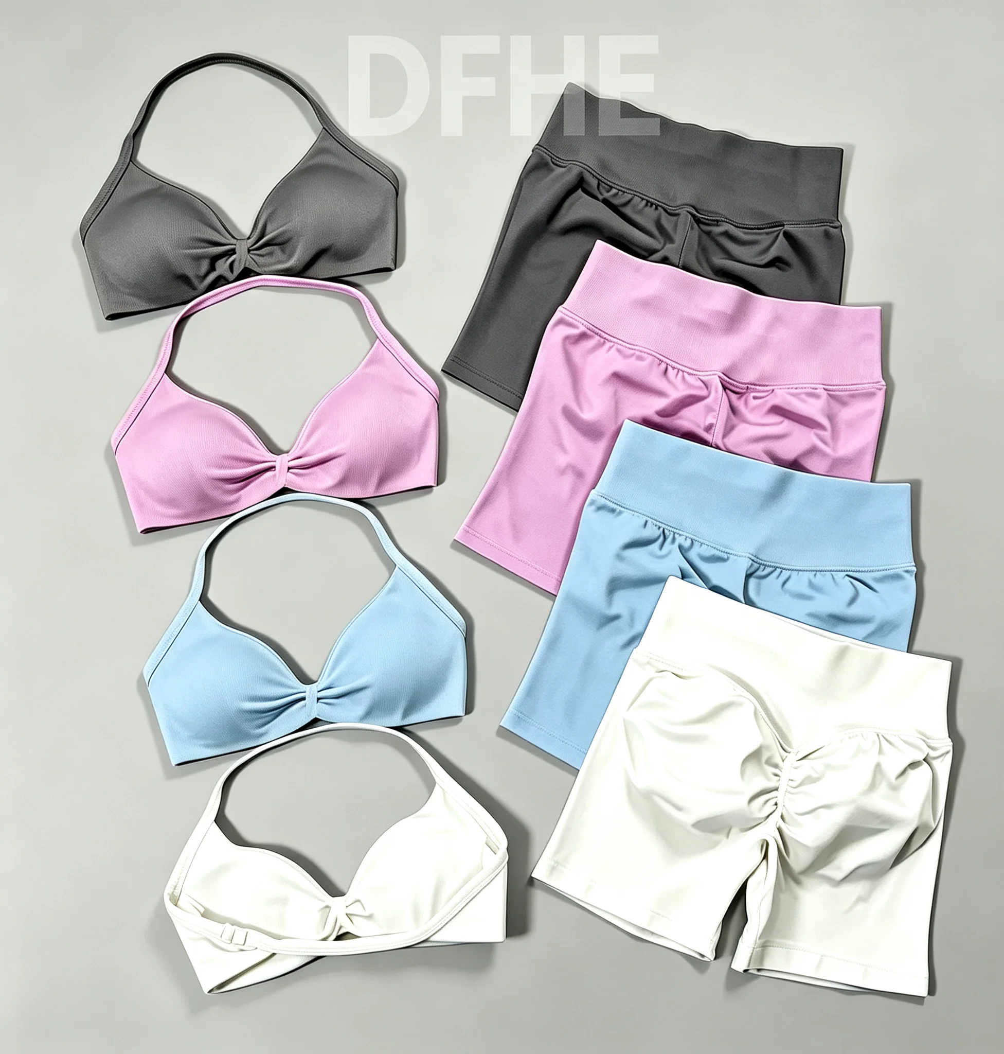 DF Gym Set 2 Piece Women Strappy Yoga Bra Top Workout Scrunch Shorts Sports Suit Fitness Clothes Seamless Yoga Set