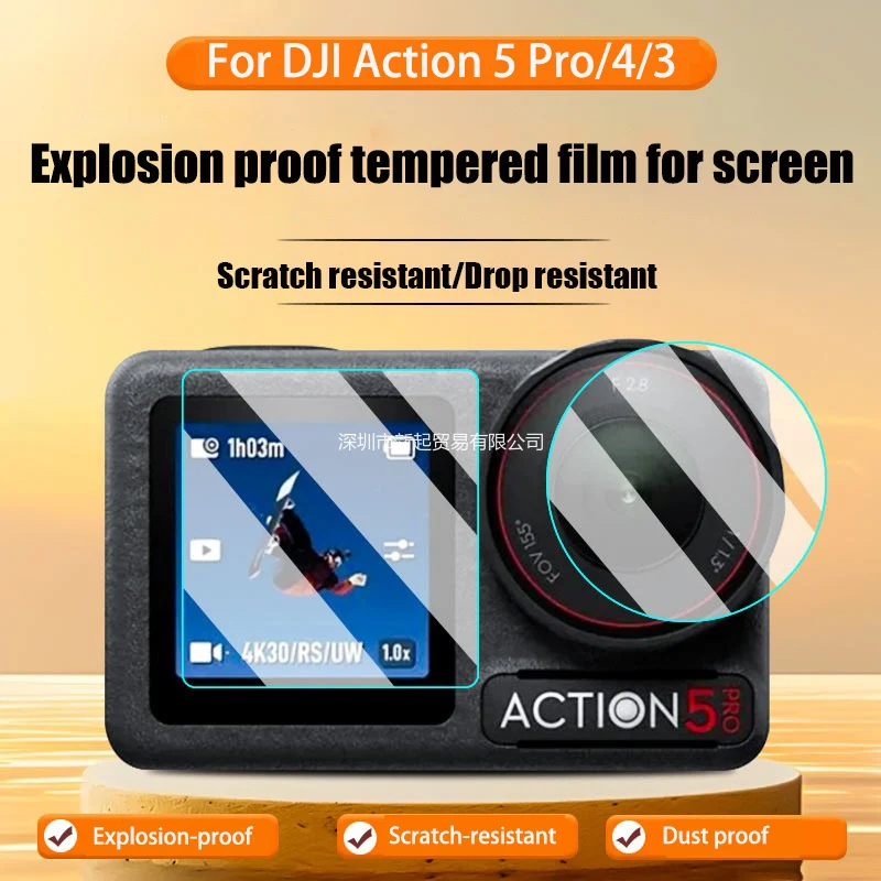 

for DJI Action 5pro Tempered Glass Film for Action 5 Pro Sports Camera Lens Screen Film Full Screen Protection Film