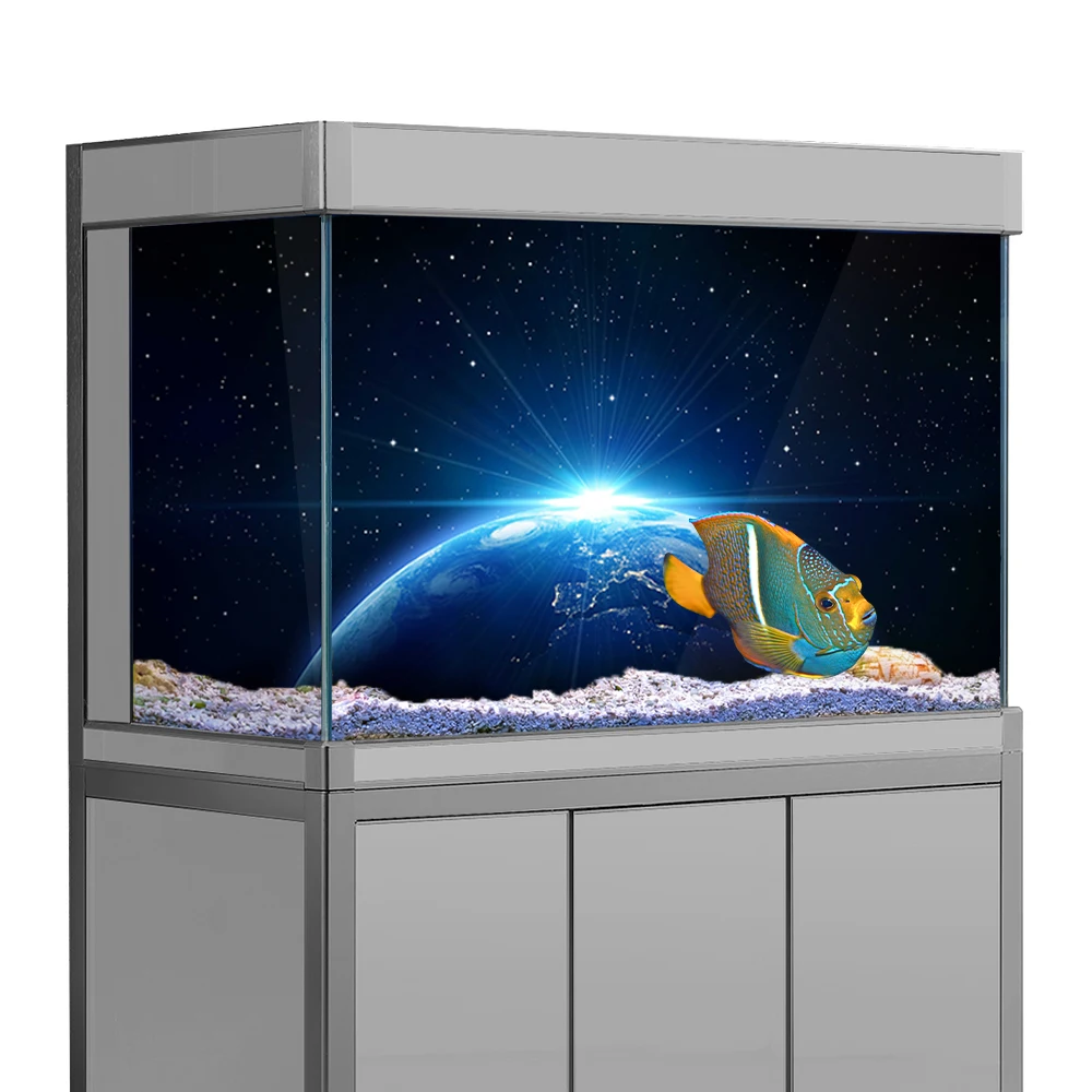 

Fish Tank Aquarium Background Sticker, Planet Earth with flash of light 3D HD Printing Wallpaper Backdrop Decor PVC Poster