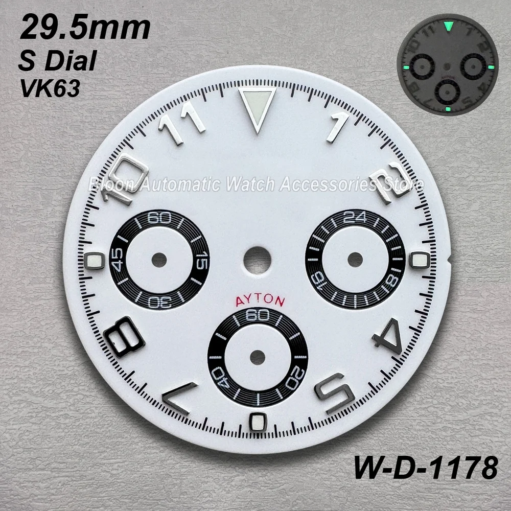 29.5mm S Logo Panda DTN Dial Fit VK63 Movement Green Luminous Diamond Good Quality Watch Modification Accessories
