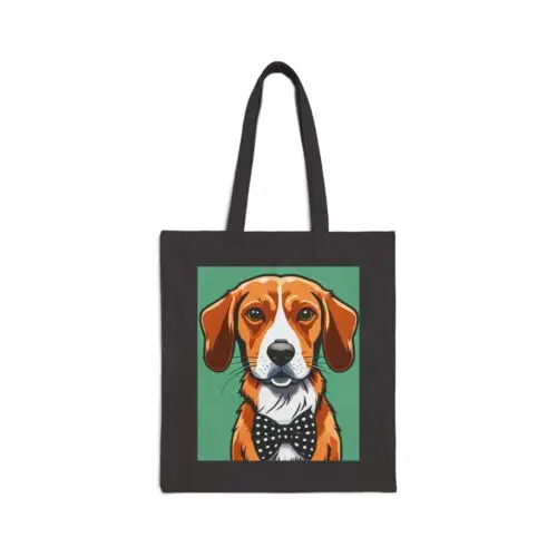 Polarshe Cotton Canvas Tote Bag Beagle Wearing Bowtie Comic Book Style Design 1