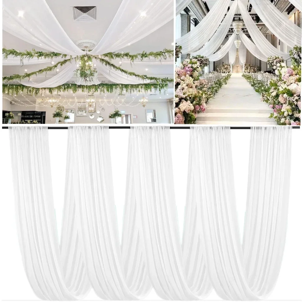 ชีฟองจัดงานแต่งงานผ้าม่านหลังคาตกแต่งเพดาน Sheer ผ้าชีฟองผ้าม่านฉากหลัง Party Supplies พิธีตกแต่ง