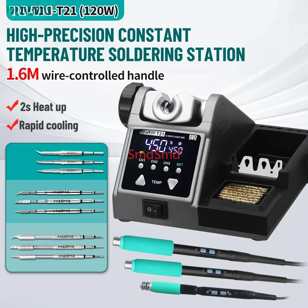 T21 120W Soldering Station 1.6m Wire-Controlled Handle Electronics Soldering Iron Tip 115/210/245 Rework Station BGA Tools