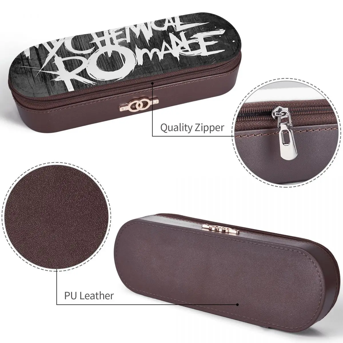 Mcr Band Punk Rock My Chemical Romance Leather Pencil Case Pencil Pouch Storage Stationery Supplies Pen Box