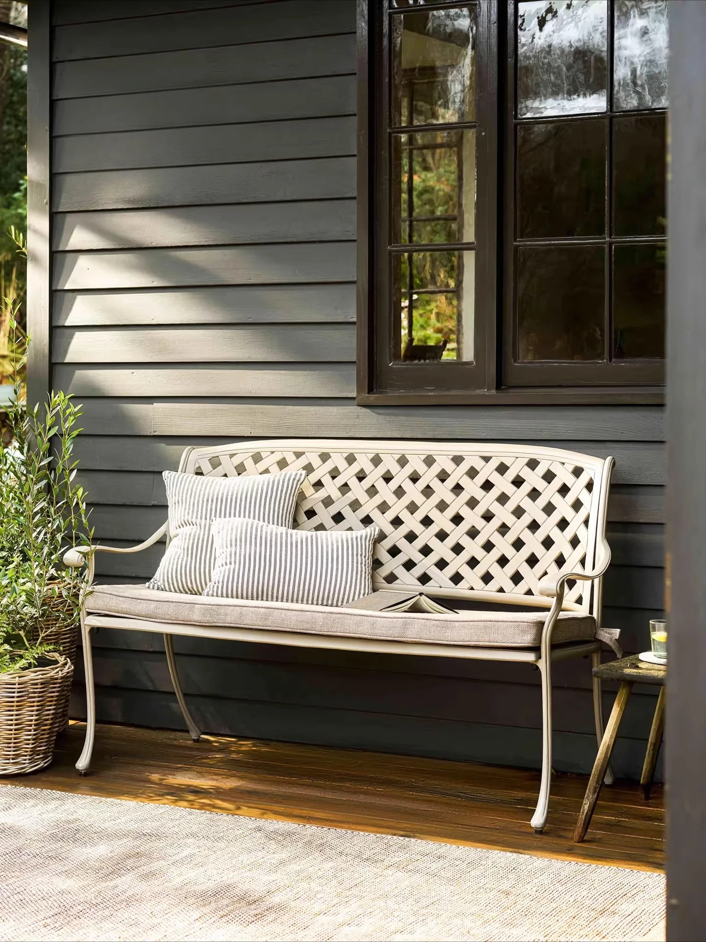 Outdoor cast aluminum bench courtyard lounge triple seat all-aluminum park chair terrace garden bench rust-proof villa chair