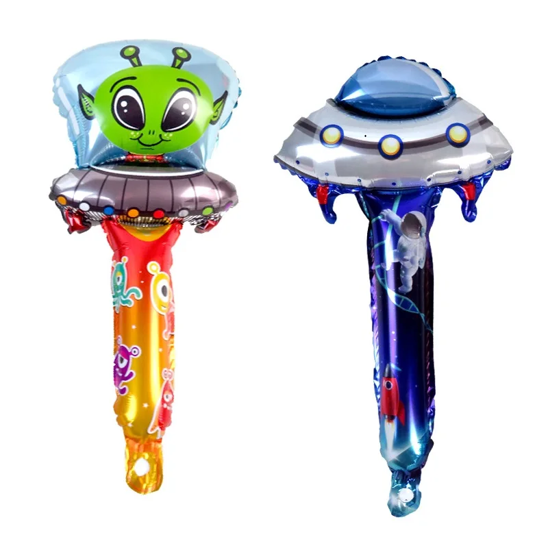 Alien UFO Balloon Stick, Aluminum Film Balloon, Birthday Party, Museum Place Decoration, 2Pcs
