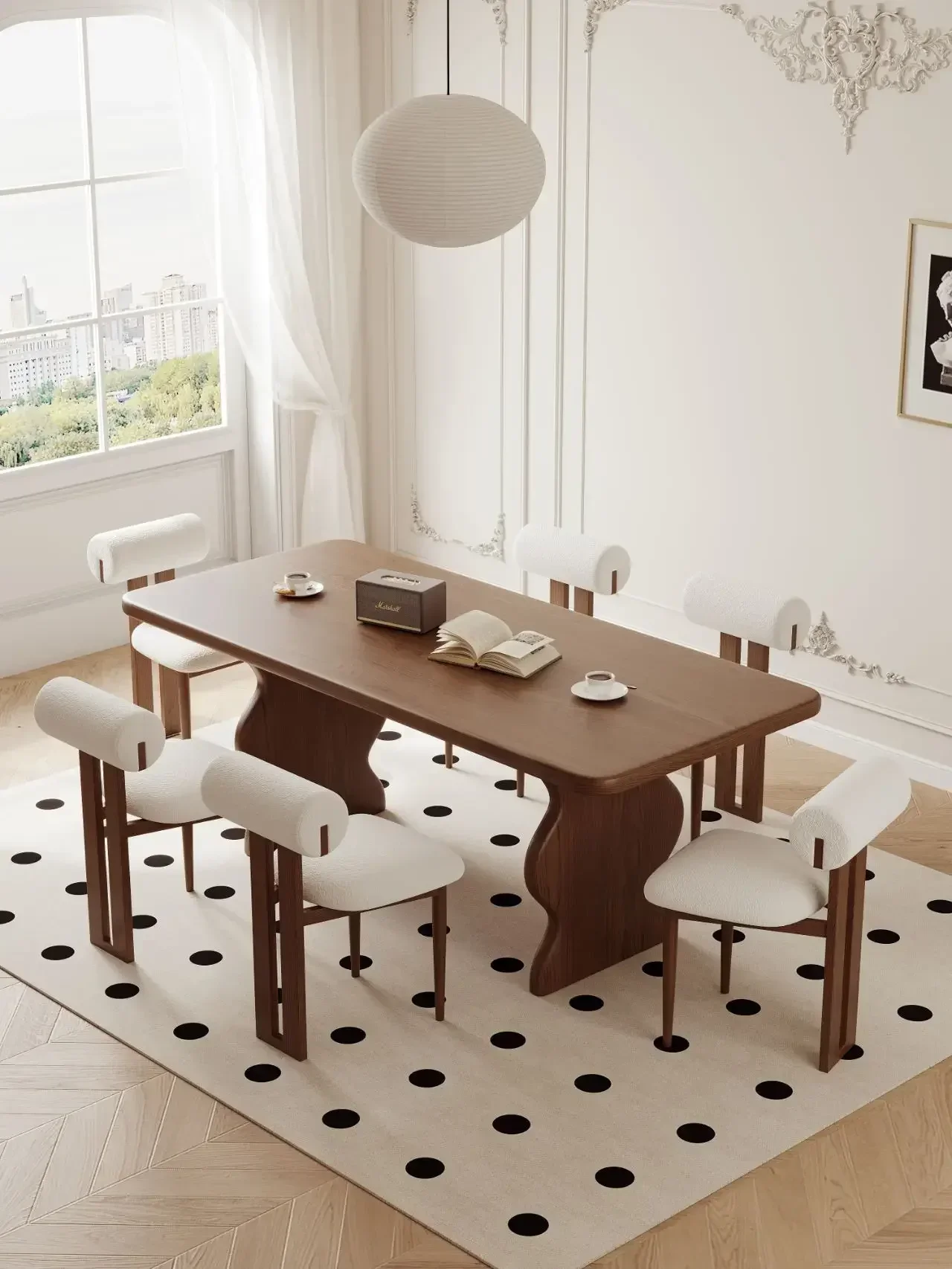 French medieval style all solid wood dining table rectangular ash wood retro walnut island