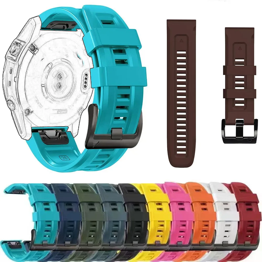 Correa de reloj de silicona QuickFit 22/26mm para Garmin Quatix Fenix 8 51/47mm Descent MK1 MK2 MK2i MK3i-51mm accesorios suaves para reloj inteligente