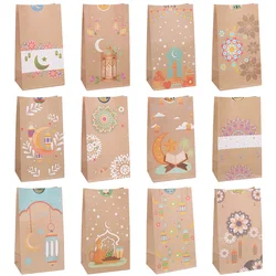 24PCS/SET Eid Mubarak Candy Gift Bags Ramadan Kareem Kraft Paper Cookies Wrapping Sticker Muslim Festival Party Gifts Decoration