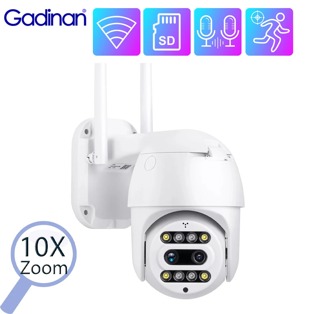 Gadinan 10X Digital Zoom 3MP PTZ Wifi IP Camera IR LED Outdoor Weatherproof Security AI Human Auto Tracking Wireless CCTV Camera