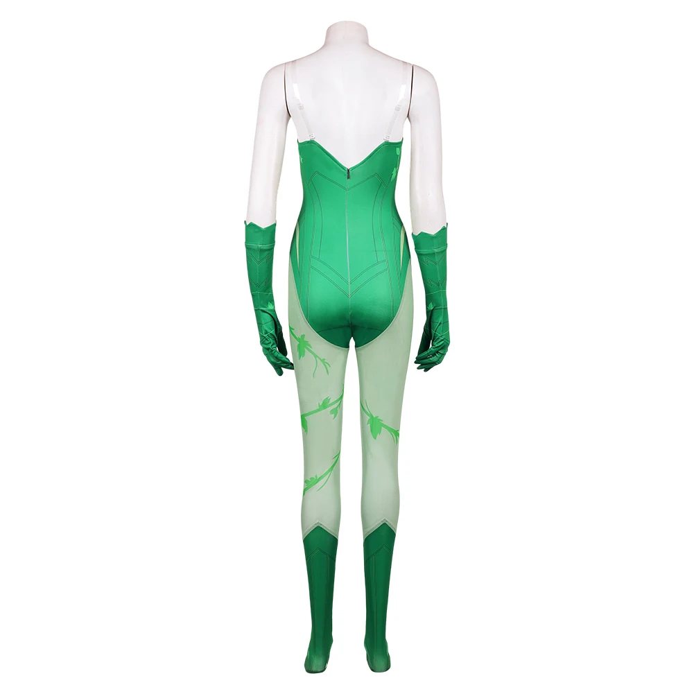 Dark cos Legion Poison Ivy Cosplay Costume Roleplay Women Fantasy Green Jumpsuit Gloves for Movie Halloween Carnival Party Suit