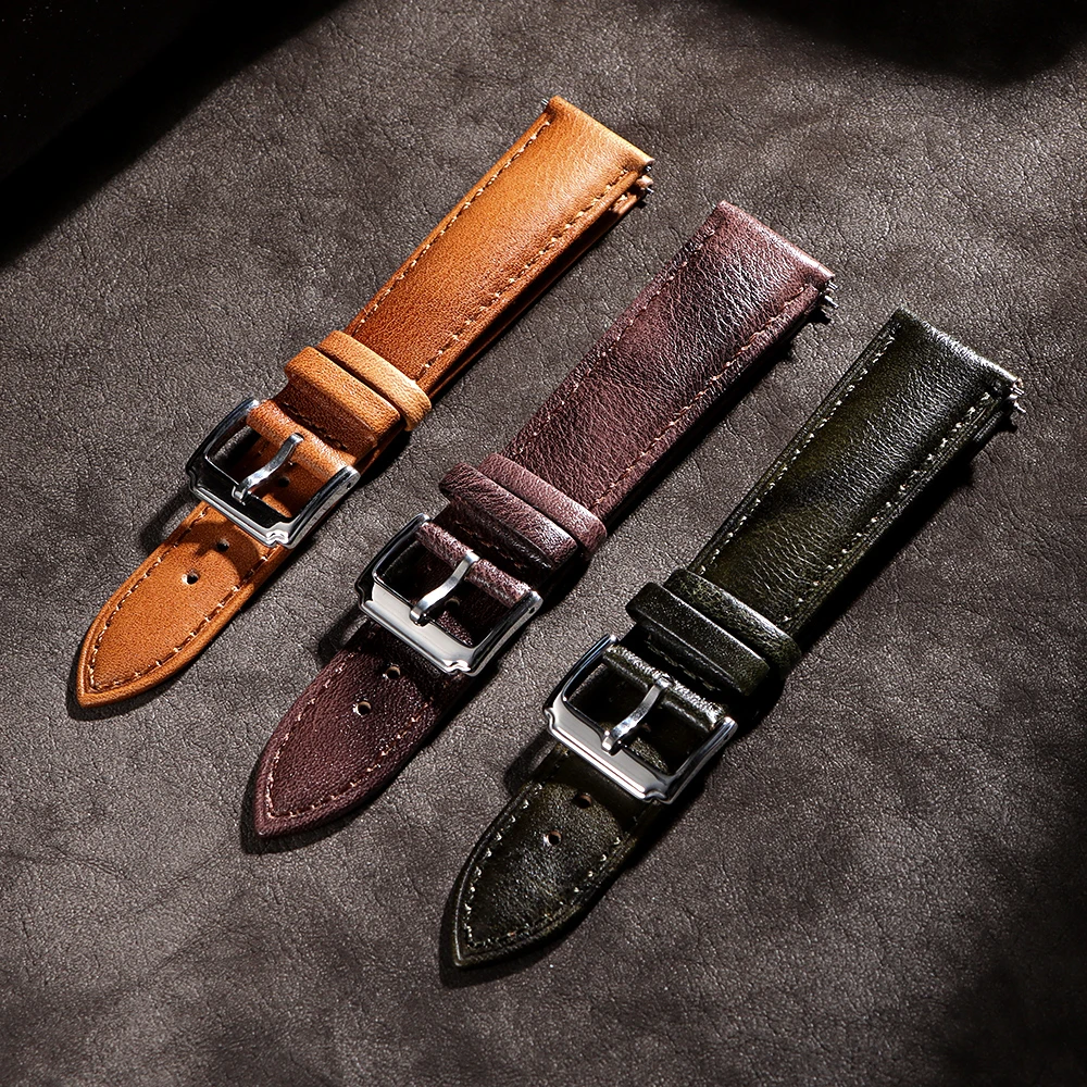 20mm 22mm Quick Release Genuine Leather Watchband Watch Strap For Samsung Galaxy Watch7/ 6/5 Smartwatch Wristband Men Women Belt