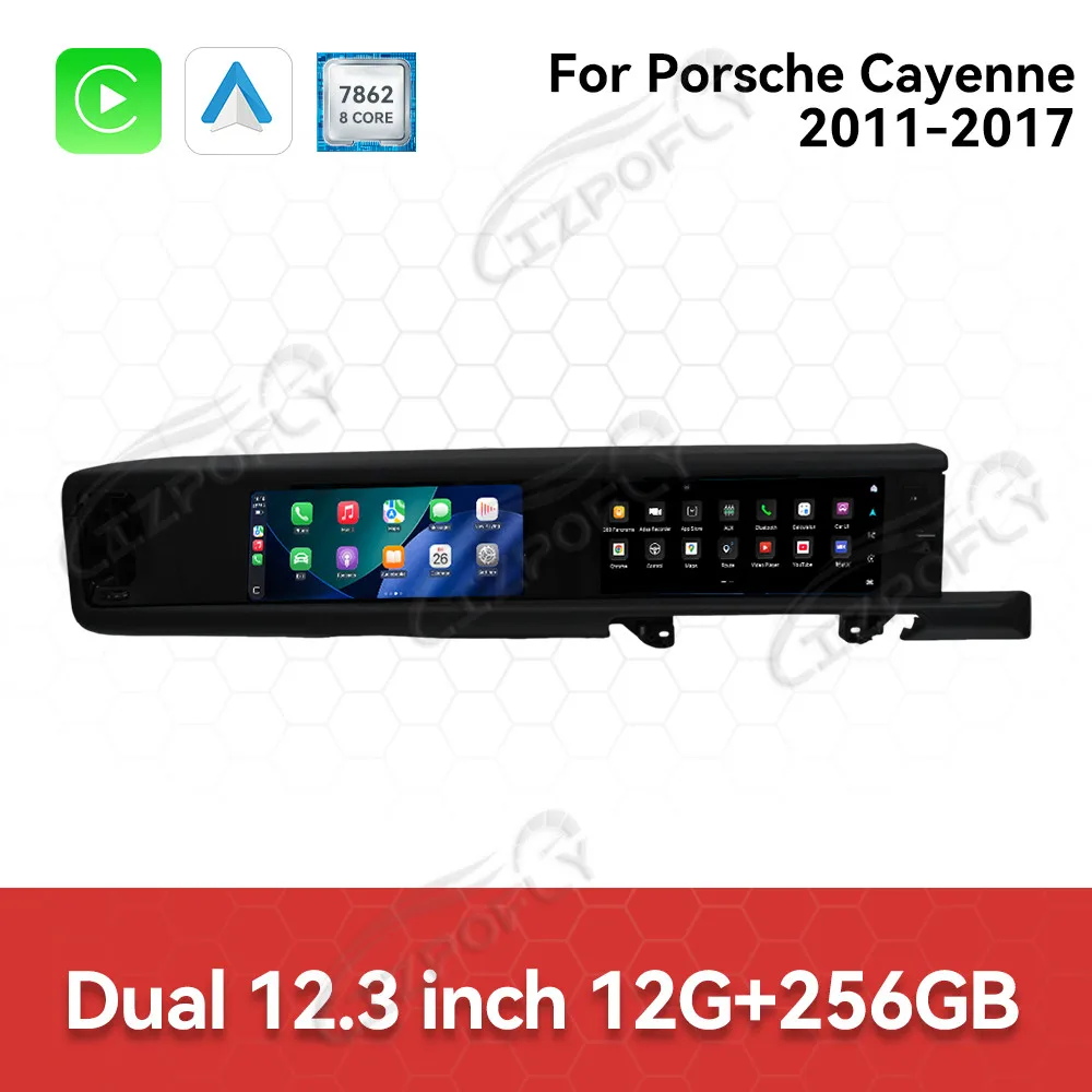 

Andriod 13.0 Car Radio For Porsche Cayenne 2011-2017 Dual Screen Navi Stereo Carplay Auto Co-pilot Multimedia Head Unit DSP