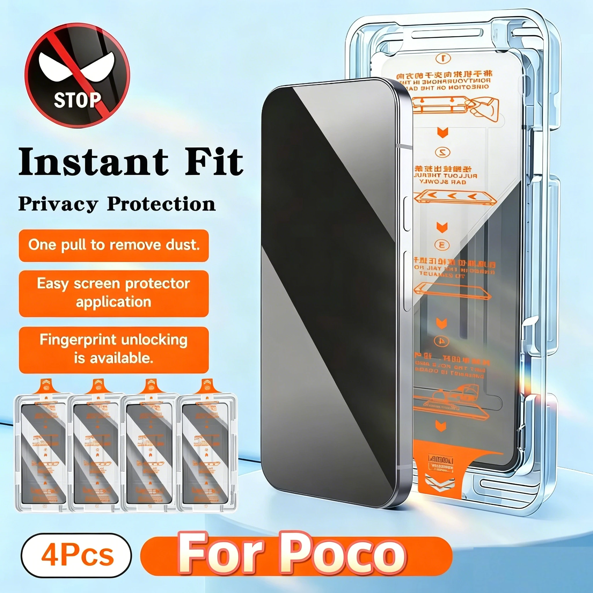 

4PCS Easy Installation Privacy Screen Protector For Poco F8 Pro F8 Ultra X8 Pro Max X8 Pro Fingerprint Unlock Tempered Glass﻿