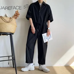 Männer Overalls Overalls Sommer Mode Casual Neun Punkt Cargo Hosen Japanischen Retro Männlichen Kleidung Paar Lose Einfarbig Anzug