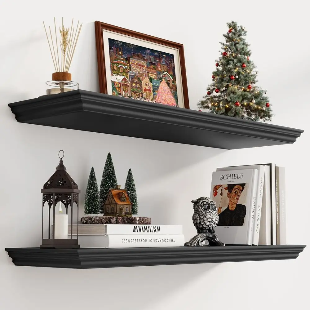 

Floating Shelves 32 Inch Long, 9.3 Inch Deep Classic Crown Molding Floating Shelves for Wall, Rustic Wooden Shelves for Wall Dec