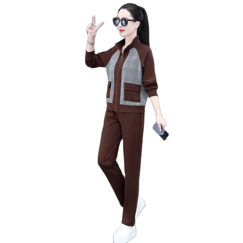 Sportswear Women's Spring And Autumn 2024 New Fashion European Goods Stitching Cotton Sweater Running Casual Wear Two-piece Suit