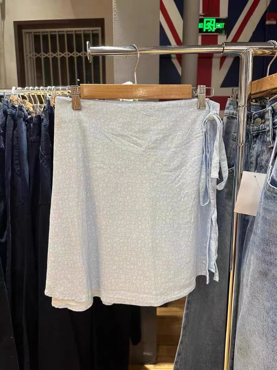 

Синие мини-юбки на шнуровке с цветочным принтом, женские летние короткие юбки трапециевидной формы с высокой талией Faldas, женские винтажные милые универсальные новые юбки