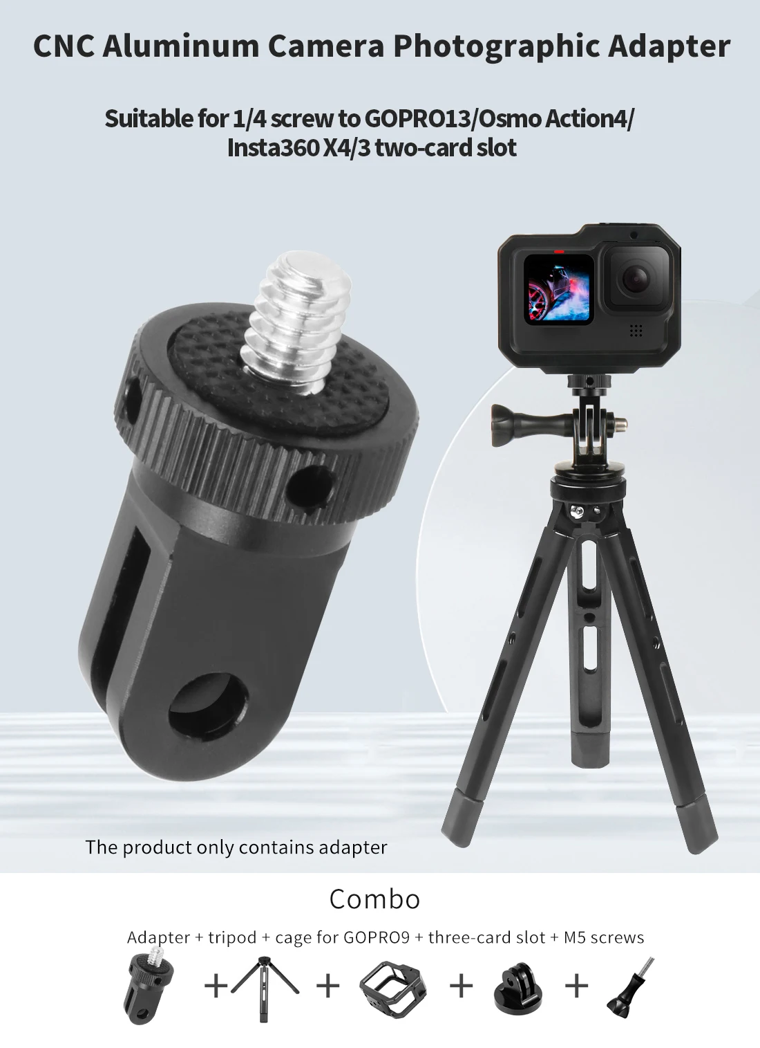 Für Insta360 X5 Metall-Mini-Stativ Konvertierbare Halterung 1/4' Schraube Schnellwechsel-Basis für Gopro Hero 13 DJI OSMO Pocket4 Action-Kamera – Detail 9