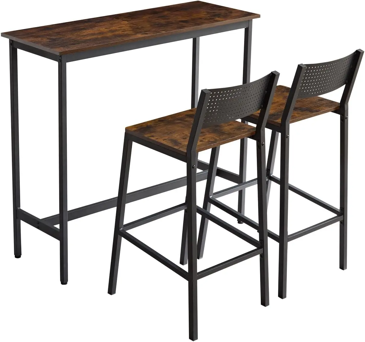 3 Piece Dining Table Set Industrial Small Bar Table And Chairs Set For 2, Metal Base Kitchen Counter Height Dining Table Set