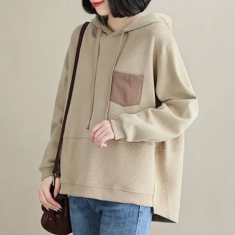 

Hoodies Baggy Top Khaki Hooded Woman Clothing Loose Pullovers Green Women's Sweatshirt Casual Autumn and Winter Aesthetic Basic