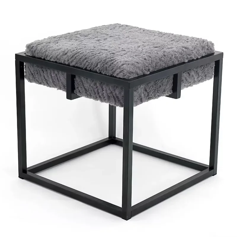 

New design modern grey artificial wool square footstool footstool with metal frame legs