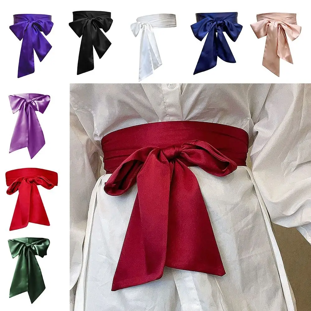 Satin Silk Bow Corset Waist Belt Decorative Wide Bowknot Fabric Ribbon Cummerbunds DIY Waist Bands For Skirts Dress Top Clothes