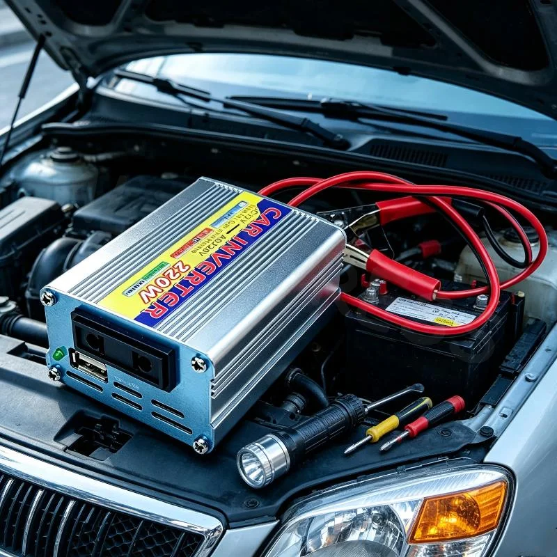 220W Car Power Inverter 12V DC to 220V AC Adapter with USB Port Short Circuit Protection for Travel Camping Road Trips