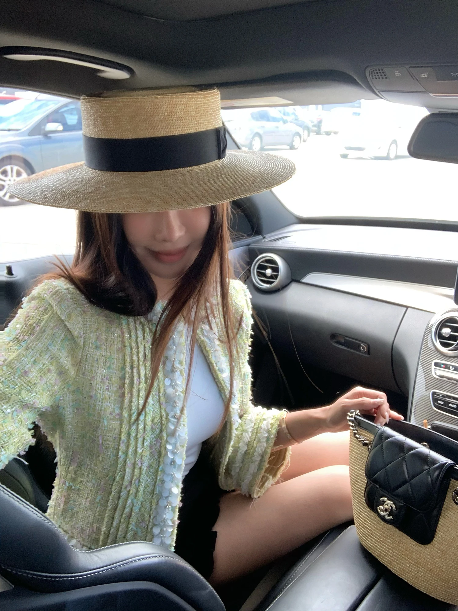 

Shivian Garden Flash Early Spring Handmade Sequin Weave Belt Seven-Quarter Bell Sleeve Small Fragrance Jacket Polyester Fiber