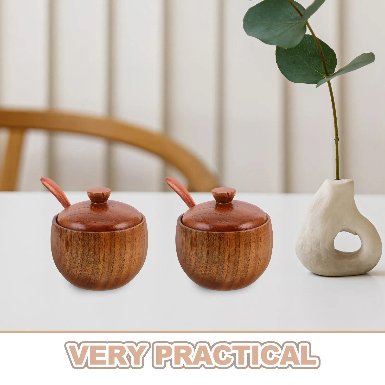 1Set Natural Wood Kitchen Spice Jars Set with Lids and Measuring Spoons Rustic Seasoning Storage Containers for Counter Decor