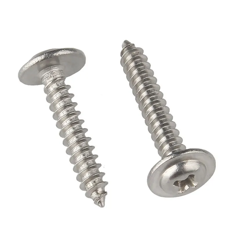50PCS M1.4 M1.7 M2 M2.6 M3 M3.5 M4 304 Stainless Steel Cross Round Pan Head with Washer Pad Collar Self-tapping Wood Screw