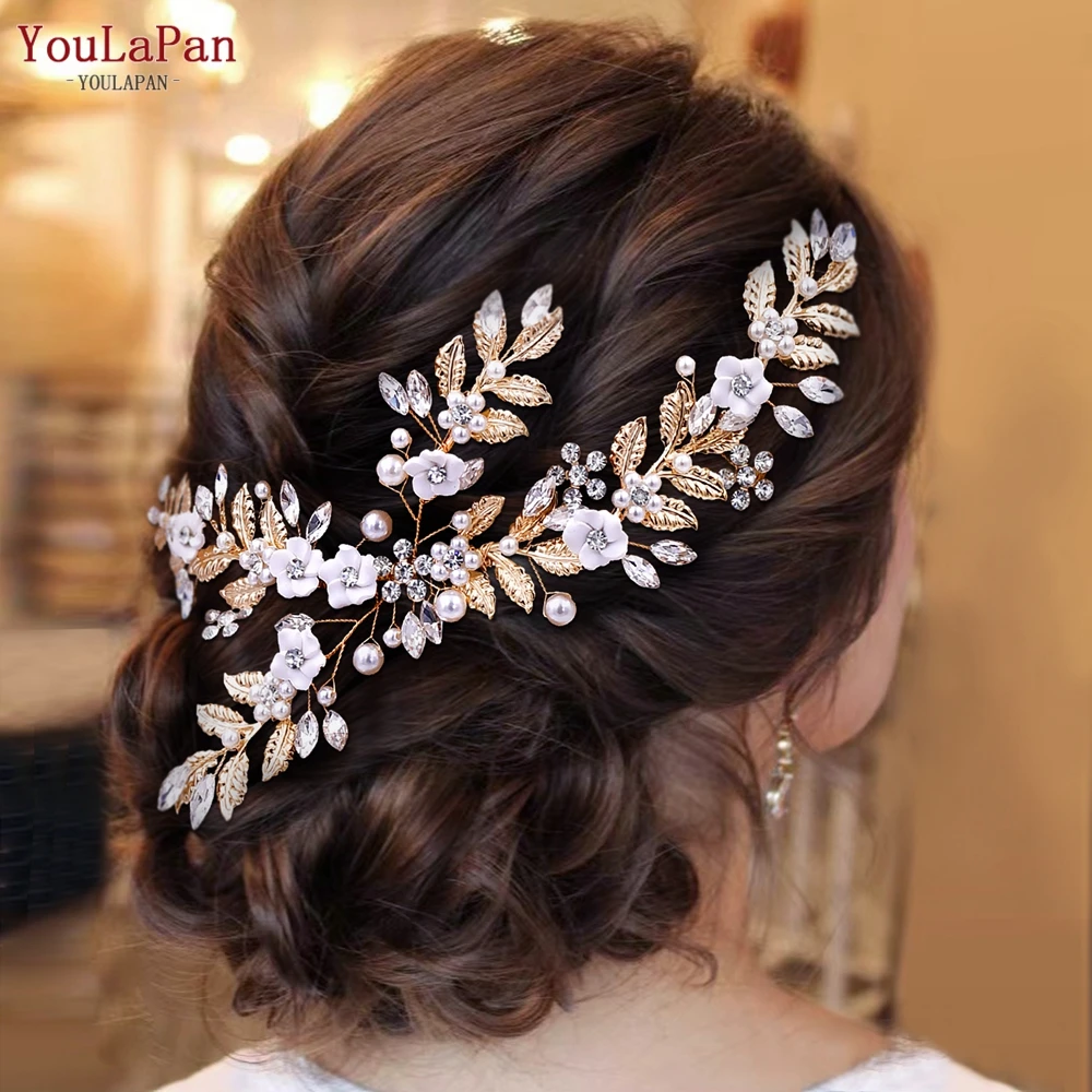 YouLaPan Flower Hair Comb Alloy Leaf Bridal Side Hair Clip Wedding Hair Accessories Woman Headdress Ornaments for Party HP368