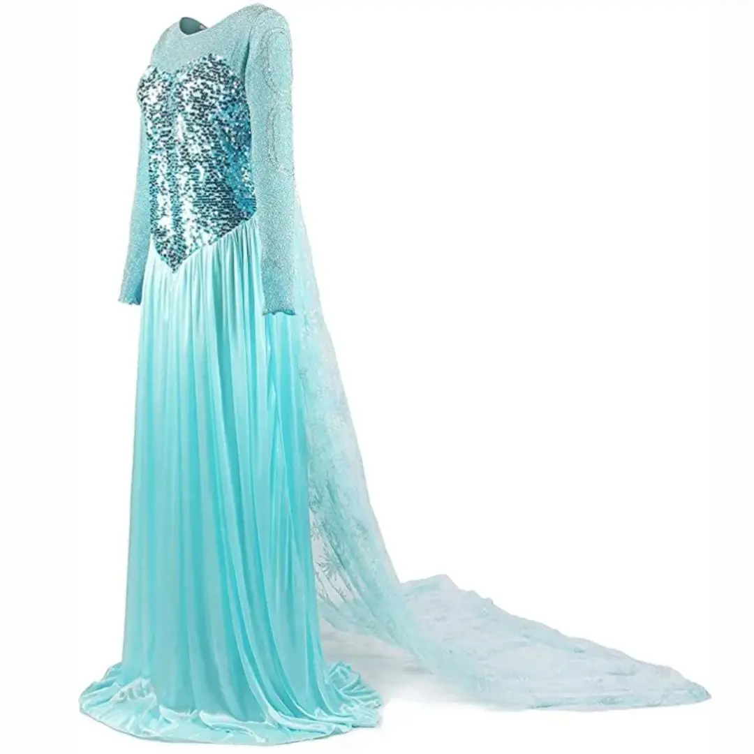 Elsa Princess Fancy Dress Blue Snow Queen Cosplay Costume Sequin Let it Go Halloween Cosplay Theme Party Takerlama