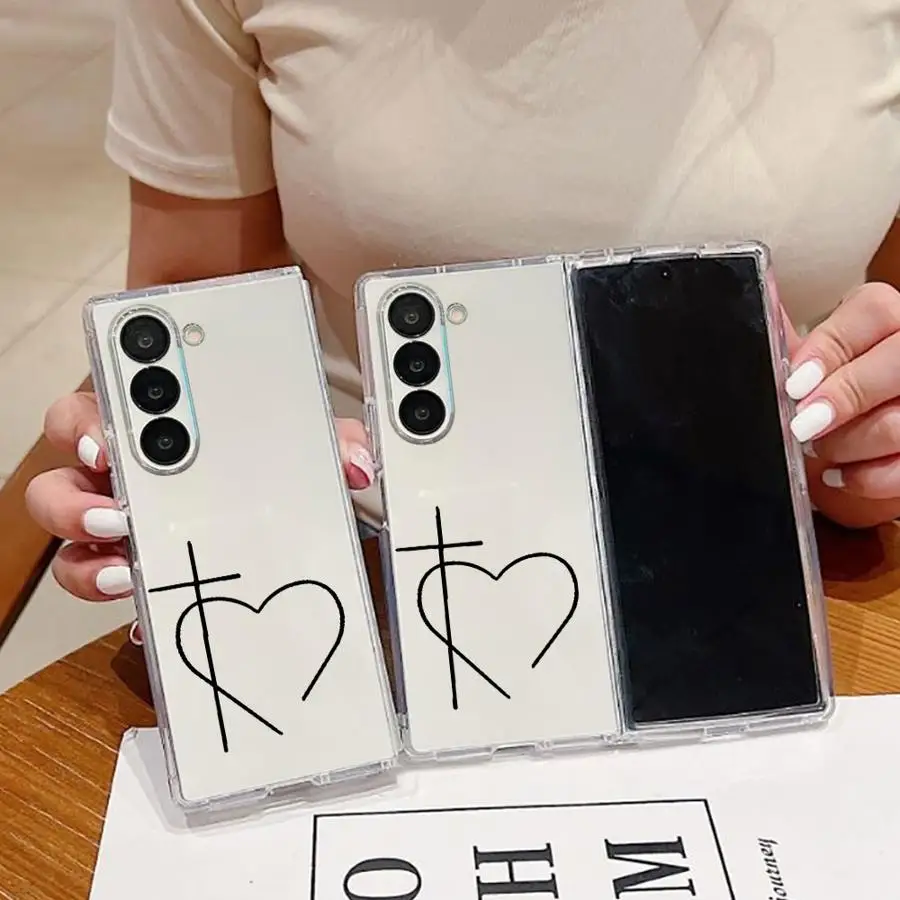 Case for Samsung Galaxy Z Fold 8 Ultra ZFold4 Z Fold 7 6 5 4 3 ZFold6 ZFold3 ZFold7 ZFold5 Phone Funda Cross Heart