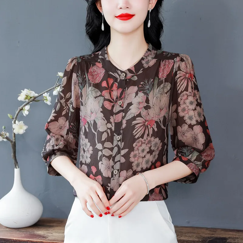 

Summer Women Casual Blouse for Women Clothing Printed Loose Casual 3/4 Sleeve Shirt Top