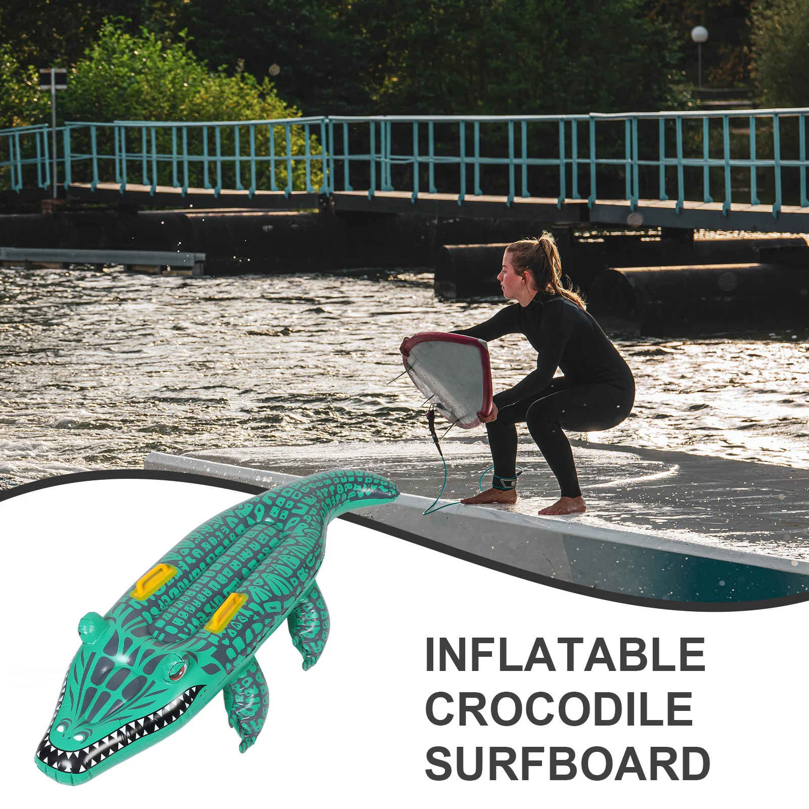 Inflatable Crocodile Surfboard Swim Pool Floating Mat Alligator Decorative Daily Use Inflation Party Surfboatd Pad for Toy